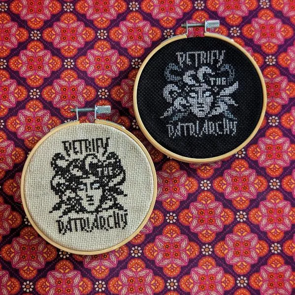 Petrify the Patriarchy cross-stitch pattern